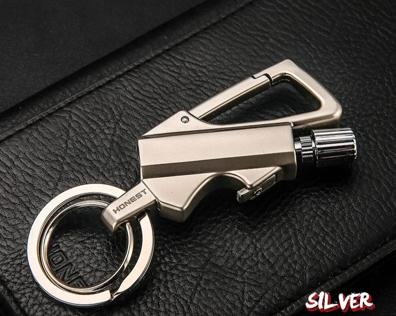 Upgrade Your Adventures with the Outdoor Metal Keychain Lighter - Wildfire Fun Gadget for 10,000 Uses! Perfect Men's Gift!